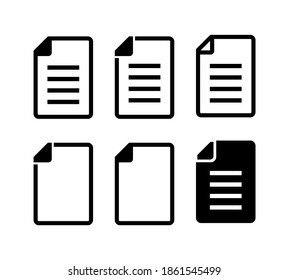 Document vector icon set. File icon isolated on white background. Note paper icon. 