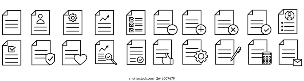 Document vector icon set. File illustration sign collection. paper symbol. accounting logo. Certified web isons.
