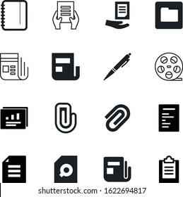 document vector icon set such as: checkmark, search, financial, statistics, television, cellular, computer, info, analysis, plan, graph, singer, video, directory, book, website, reports, spiral