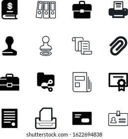 document vector icon set such as: budget, remember, share, official, row, letter, organize, tool, binders, multiple, fill, plastic, tag, communication, media, company, equipment, authority, red