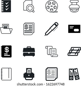 document vector icon set such as: rounded, conclusion, form, stack, security, printer, message, budget, menu, school, workplace, graphic, printout, silhouette, cinema, list, closed, briefcase, circle