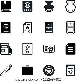 document vector icon set such as: company, text, job, bank, construction, tool, airport, bill, publication, button, logo, shop, sale, article, cargo, portfolio, briefcase, pass, flip, home, success