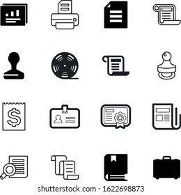 document vector icon set such as: bank, ink, cash, digital, roll, antique, briefcase, learning, statistics, rounded, suit, pass, cargo, account, zoom, suitcase, success, newspaper, conclusion