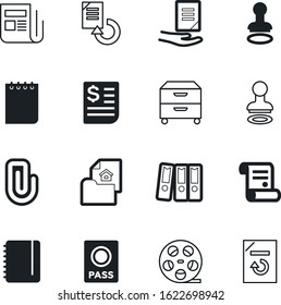 document vector icon set such as: estate, receipt, sale, reel, library, attachment, total, ownership, documentary, cabinet, money, debt, print, tourism, color, green, paperclip, filmstrip, blank