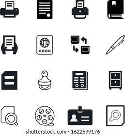 document vector icon set such as: modern, official, notebook, label, camera, cinematography, pass, writing, abstract, border, approval, upload, encyclopedia, literature, storage, digital