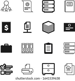 document vector icon set such as: payment, cash, contract, baggage, property, drawer, invoice, suit, recovery, dollar, bag, printout, clip, fax, organize, logistic, house, reference, download, pile