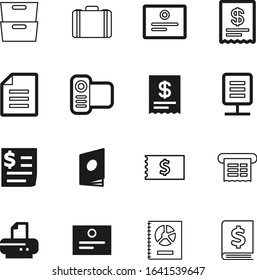 document vector icon set such as: connection, printout, drawer, catalogue, interface, cashier, reference, abstract, cabinet, search, logistic, account, set, budget, case, network, textbook, camera