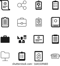 document vector icon set such as: bill, man, bank, handbook, catalog, silhouette, architecture, folder, fitness, receipt, documents, structure, career, video, global, message, industry, luggage