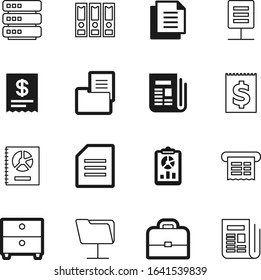 document vector icon set such as: bag, modern, communication, creative, school, application, open, brief, note, suit, cloud, baggage, shadow, collection, checkbox, loan, estate, pile, research