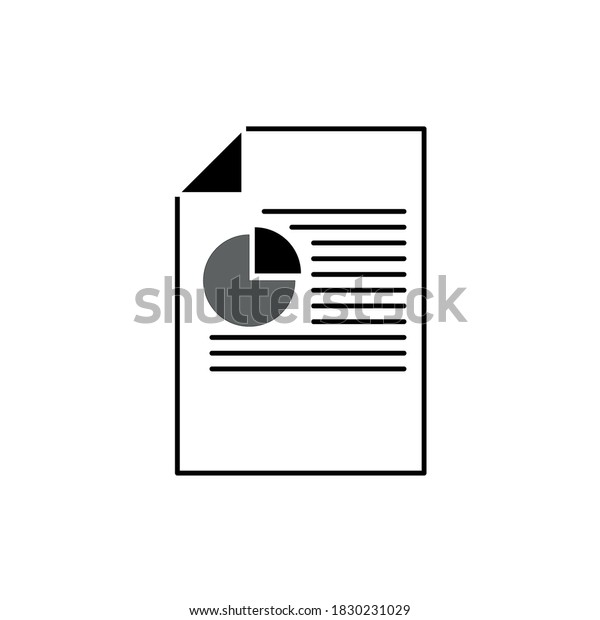 Document vector\
icon. A sheet of paper with a circle chart and written lines.\
Illustration of data being\
input.