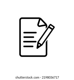 Document vector iconisolated on white background. Note and pen, contract document. File, text document, a sheet of paper document. Vector Illustration.