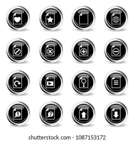 document vector icons - black round chrome buttons