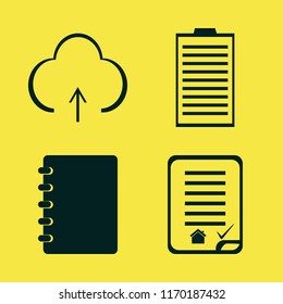 document vector icons set. with house buying contract, notebook, upload and medical report in set