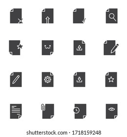 Document vector icons set, modern solid symbol collection, filled style pictogram pack. Signs, logo illustration. Set includes icons as download and upload file, archive folder, attach doc, editing
