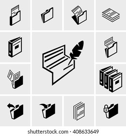 Document vector icons set on gray. 