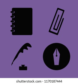 document vector icons set. with pen ink, paper clip, fountain pen and notebook in set