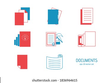 Document - vector icons set. Symbol for web, infographics, print design and mobile UX/UI kit. Vector illustration, EPS10.