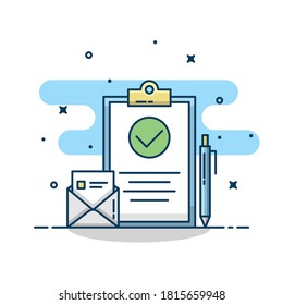 Document vector illustration. agreement document with pen and letter.