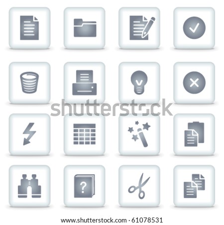 Document vector web icons, white square buttons
