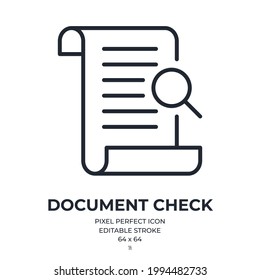 Document verification concept editable stroke outline icon isolated on white background flat vector illustration. Pixel perfect. 64 x 64.