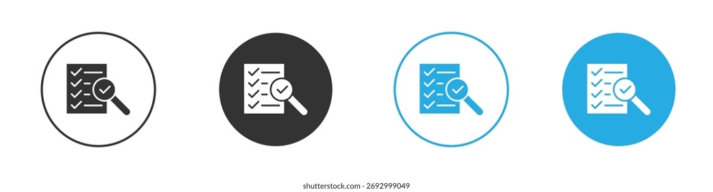 Document verification icon in editable flat vector in black and white