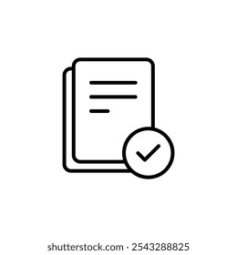 Coleção de símbolos de ícone de verificação de documento no plano de fundo branco.