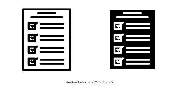 Coleção de símbolos de ícone de verificação de documento no plano de fundo branco.