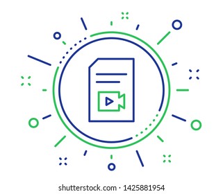 Document with Video content line icon. Vlog File with Camera sign. Paper page concept symbol. Quality design elements. Technology video file button. Editable stroke. Vector