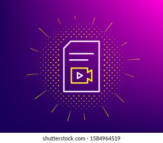 Document with Video content line icon. Halftone pattern. Vlog File with Camera sign. Paper page concept symbol. Gradient background. Video file line icon. Yellow halftone pattern. Vector