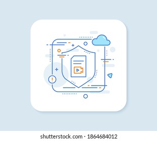 Document with Video content line icon. Abstract vector button. Vlog File with Camera sign. Paper page concept symbol. Video file line icon. Protect shield concept. Vector