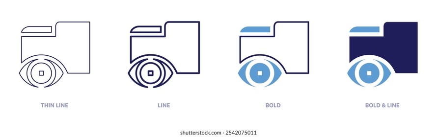 Icono del visor de documentos en 4 estilos diferentes. Línea delgada, línea, negrita y línea negrita. Estilo duotono. Trazo editable.