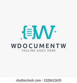 Document W Code Letter Logo in Blue Color. multi functional logo that can be used in technological companies, in companies and applications for software development, Vector Illustration