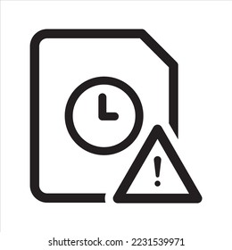 Document warning icon. Warning time icon. Vector and glyph