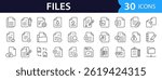 Document Web Icon Set in Line Style. Collection of File Linear Icons, Including files, format, image, text, papers, folder, certificate, invoice, share, folder, management and More. Editable Stroke