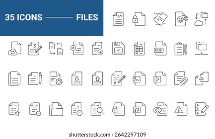 Document Web Icon Set in Line Style. Collection of File Linear Icons, Including files, format, image, text, papers, folder, certificate, invoice, share, folder, management and More. Editable Stroke
