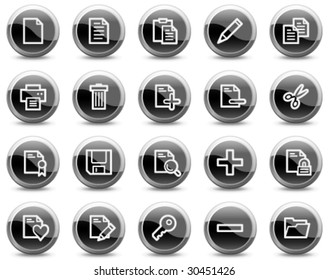 Document web icons, black glossy circle buttons series