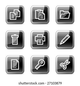 Document web icons, black square glossy buttons series