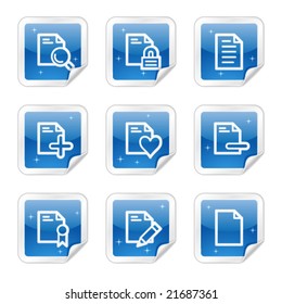 Document web icons, blue glossy sticker series set 2