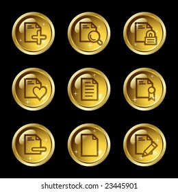 Iconos web del documento, botones brillantes dorados serie 2