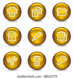Iconos web de documentos, series de brillo dorado