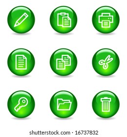 Iconos web de documentos, serie de esfera brillante verde