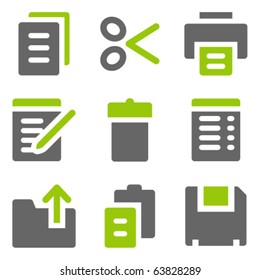Document web icons, green grey solid icons