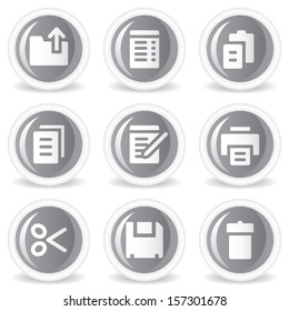 Document web icons, grey glossy circle  buttons
