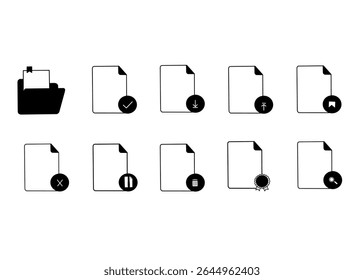 Document web icons including folders, files, and checklists displayed in a line vector style suitable for various digital applications