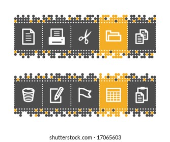 Documentar iconos web en la barra de puntos gris y naranja. El archivo vector tiene capas, se incluyen todos los iconos de dos versiones.