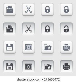 Document web icons on white buttons.