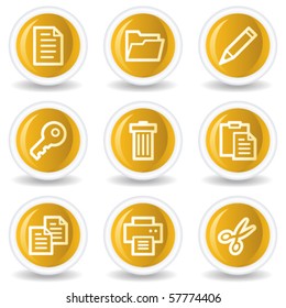 Document web icons set 1, yellow glossy circle buttons