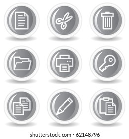 Document web icons set 1, circle grey glossy buttons