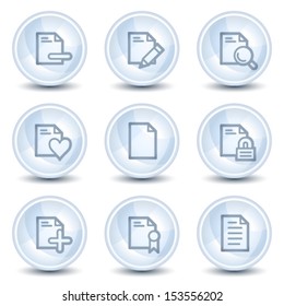 Iconos web del documento conjunto 2, botones de círculo brillante azul claro