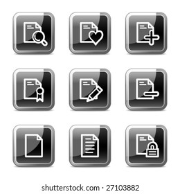 Document web icons set 2, black square glossy buttons series